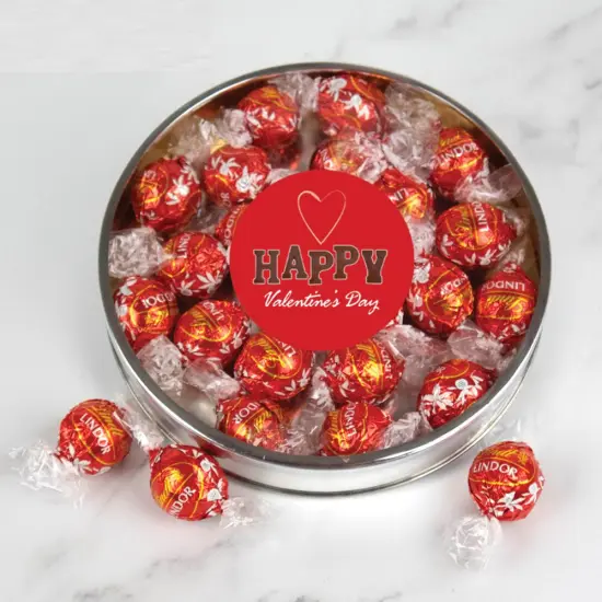 Valentine's Day Candy Gift Tin with Chocolate Lindor Truffles by Lindt Large Plastic Tin with Sticker {1}