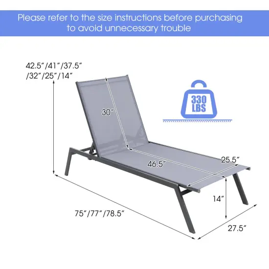 Outdoor Adjustable Chaise Lounge Chair with Lay Flat Position and Quick-Drying Fabric {4}