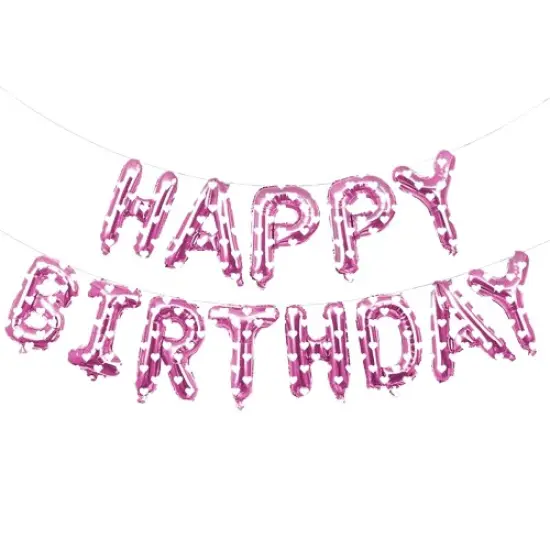 Happy Birthday Balloons Banner for Self-Inflating Party Decoration Pink hearts {1}
