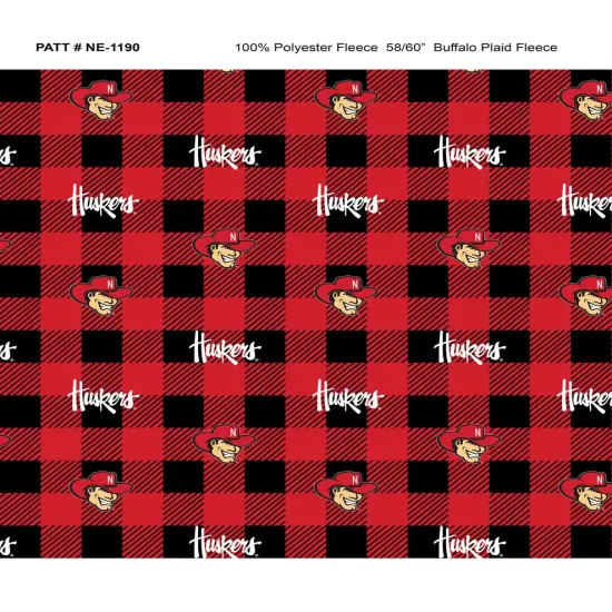 Sykel Enterprises-University of Nebraska Fleece Fabric-Nebraska Cornhuskers Buffalo Plaid Fleece Blanket Fabric-Sold by the yard {1}