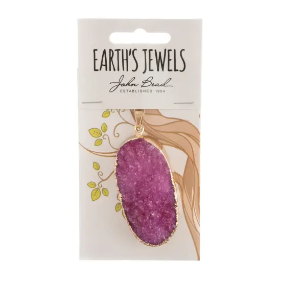 Earth's Jewel 50mm Druzy Pink Semi-Precious Oval Pendant {1}