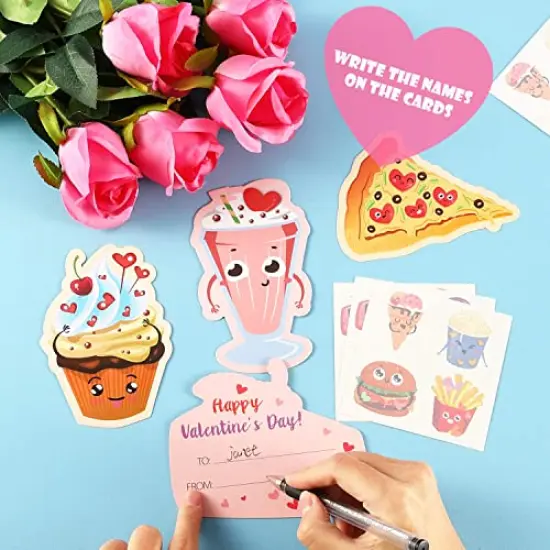 36 Pack Valentines Day Cards for Kids, Kids Valentines Day Cards with Cute Temporary Tattoos, Pink Envelopes & 80PCS Stickers, Valentines Cards for Classroom Exchange {4}