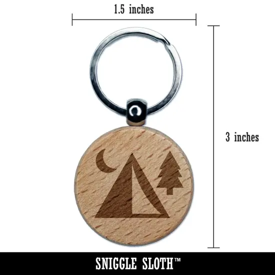 Camping Tent Campsite Engraved Wood Round Keychain Tag Charm {2}