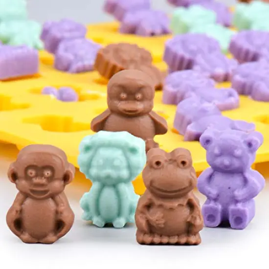 4 Pieces Gummy Bear Mold Candy Molds - Chocolate Molds Including Bears, Frogs, Lions, Monkeys, Penguins, Worms, Starfishs, Dolphins, Octopus, Sharks Sea Mold BPA Free Set of 4 Silicone Molds {6}