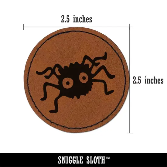 Fuzzy Cartoon Bug Spider Round Iron-On Engraved Faux Leather Patch Applique - 2.5" Brown {3}