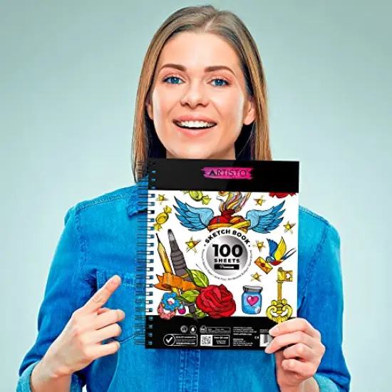 9x12" Premium Sketch Book Set, Spiral Bound, Pack of 2, 200 Sheets (100g/m2), Acid-Free Drawing Paper, Ideal for Kids, Teens & Adults. {2}