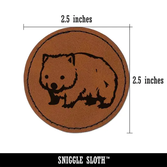 Cute Wombat Australian Marsupial Round Iron-On Engraved Faux Leather Patch Applique - 2.5" Brown {3}