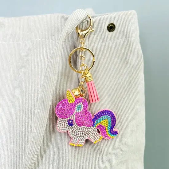 Wrapables Crystal Bling Key Chain Keyring with Tassel Car Purse Handbag Pendant, Rainbow Unicorn {3}