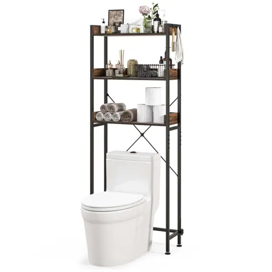 Costway 3-Tier Over-The-Toilet Bathroom Shelf Metal Frame Space Saver Rack with 4 Hooks {9}