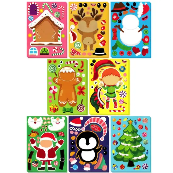 Wrapables Make Your Own Christmas Stickers, DIY Make a Face Sticker Sheets, Holiday Crafts and Activities, Party Favors (24 Sheets) Santa and Buddies {1}