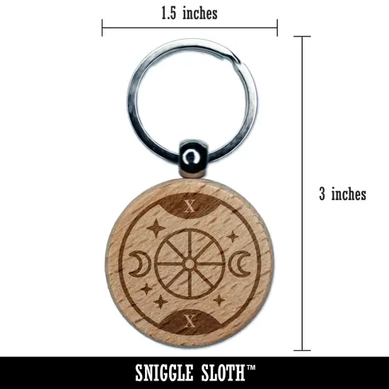 The Wheel of Fortune Tarot Card Engraved Wood Round Keychain Tag Charm {2}