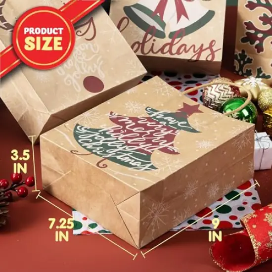 JOYIN 24 PCS Christmas Kraft Bags, Paper Gift Bags with Christmas Characters for Xmas Party Favors, Goody Gift Bags, Holiday Treat Box and Presents 7.25x9x3.5 Inch (not included tissue paper) {6}