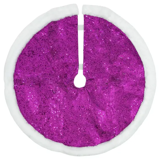 Northlight 20" Magenta Glittered Mini Christmas Tree Skirt with White Fur Trim Purple {3}