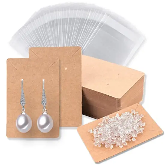 Earring Cards for Selling Including 120 Pieces Earring Holder Cards, 120 Earring Packaging and 240 Pcs Earring Backs, for Necklace/Jewelry Display, Jewelry Packaging 3.5x2.4 Inches (Brown) {2}