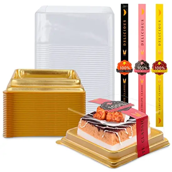 50 Pieces 3.5 Inch Mini Cake Box, Clear Plastic Mini Cupcake Box Muffins Box Cookies Dome Box Mooncake Box Small Single Muffin Dessert Containers Holder Wedding Birthday Gift Box Bonus 50 Pcs Stickers {2}