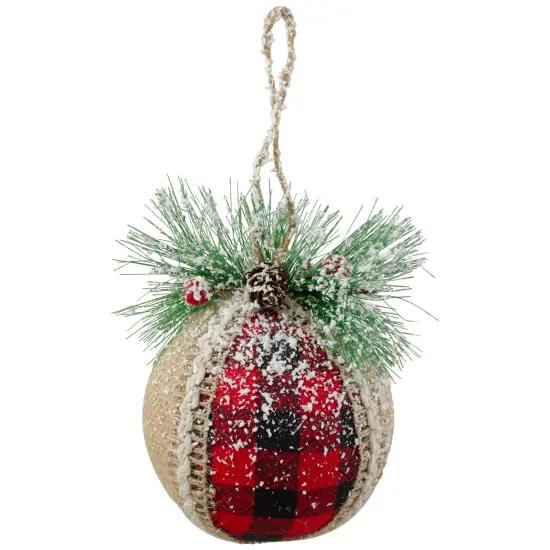 Northlight Plaid with Burlap Christmas Ball Ornaments - 6" (152mm) - Red and Black - 4ct {3}
