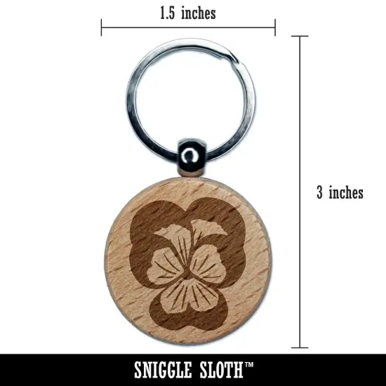 Johnny Jump Up Pansy Flower Engraved Wood Round Keychain Tag Charm {2}