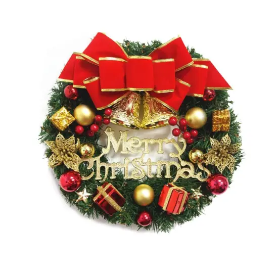 12-Inch Christmas Wreath Wall Hanging with Tree Garland and Bell Decor {1}