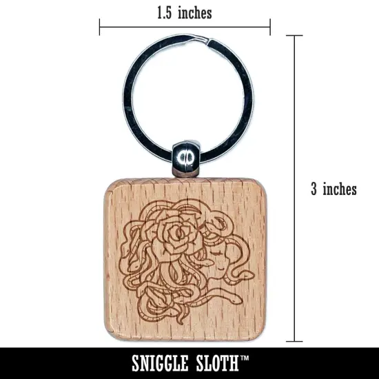 Resting Medusa with Rose Engraved Wood Square Keychain Tag Charm {2}