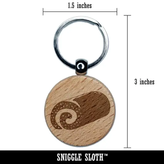 Swiss Roll Cream Cake Engraved Wood Round Keychain Tag Charm {2}