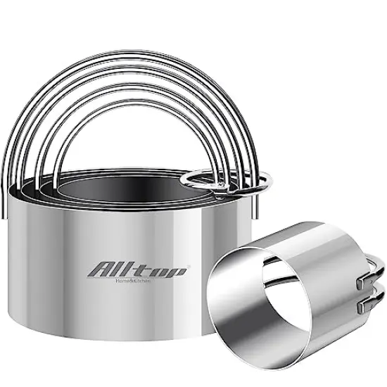 5 Pieces Circle Biscuit Cutter,Professional Stainless Steel Round Cookies Mold Tool with Ring Handle for Baking Pastry Doughnut {2}