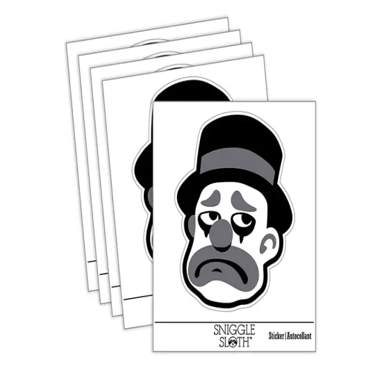 Sad Grayscale Monotone Clown Top Hat Waterproof Vinyl Phone Tablet Laptop Water Bottle Sticker Set - 5 Pack {2}