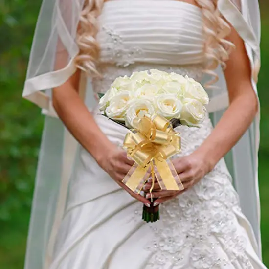 WILLBOND 20 Pieces Pull Bow Gift Wrapping Pull Bow Ribbon Pull Bows for Christmas Wedding Baskets Valentine's Day Bows Multicolor Ribbon Bow for Gift Wrapping (Gold, 6 Inch) {2}