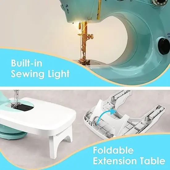 Sewing Machine Portable, 2-Speed Mini Sewing Machine for Beginners, Safe Sewing Kit & Easy to Use Small Sewing Machine with Extension Table, Light, Foot Pedal, Best Gift for Kids Women and Household {6}