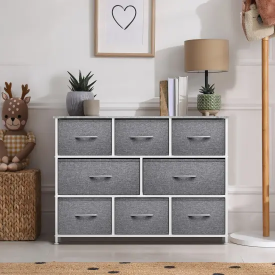 Sorbus Dresser with 8 Drawers - Chest Organizer Unit with Steel Frame Wood Top & Handle Easy Pull Fabric Bins for Clothes - Wide Storage Furniture for Bedroom, Hallway, Living Room, Nursery & Closet Gray {6}