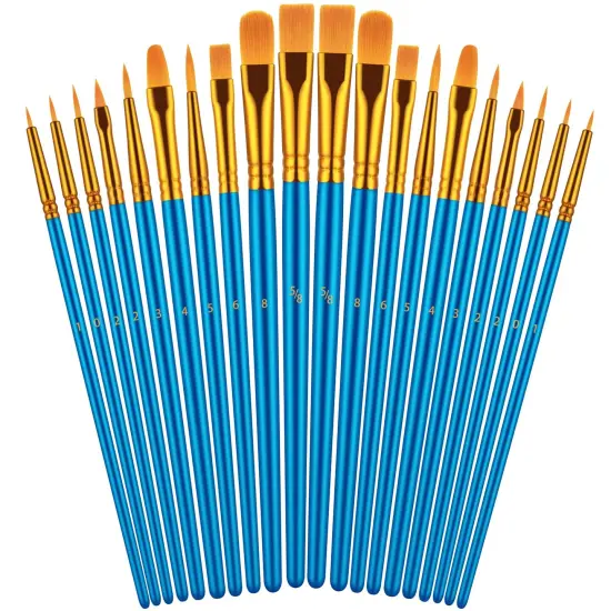 20 Pieces Paint Brushes Set for Acrylic Painting, Oil Watercolor Acrylic Paint Brush, Artist Paintbrushes for Body Face Rock Canvas, Kids Adult Drawing Arts Crafts Supplies, Blue {2}