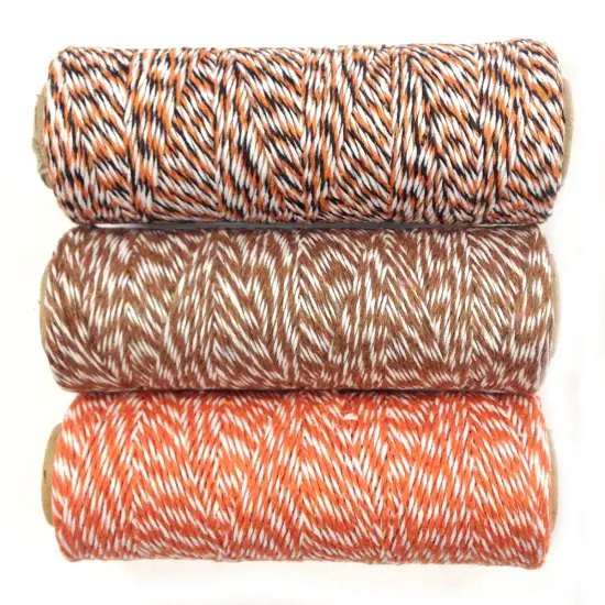 Wrapables Cotton Baker's Twine 4ply 330 Yards (Set of 3 Spools x 110 Yards) for Gift Wrapping, Party Decor, and Arts and Craft (Black & Orange, Brown, Orange) {1}
