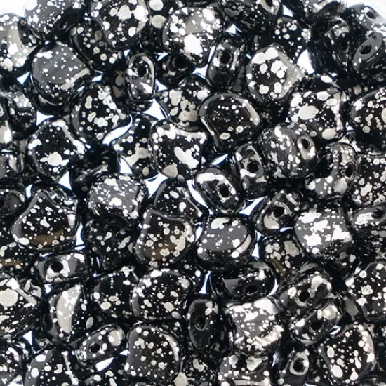 John Bead Czech Glass Splash Ginko Beads, 50g Jet Silver {1}