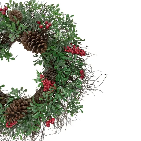 Northlight 24" Glittered Pine Cone and Red Berry Artificial Christmas Wreath - Unlit Green {4}