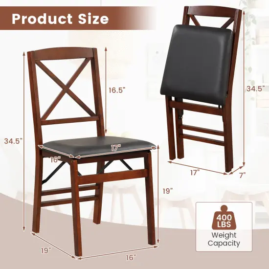 Set of 2 Folding Dining Chairs with 400 LBS Capacity-Brown {5}