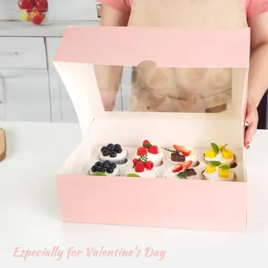 6 Pieces Cupcake Containers with Window, Pink Cupcake Holder with Insert Cupcake Box 12 Count Holding 72 Cupcakes for Valentine's Day Birthday Party Bakery Supplies {3}