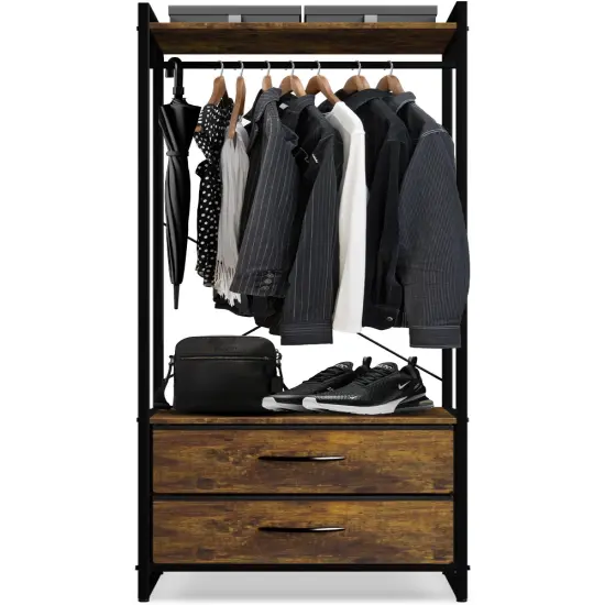 Sorbus Clothing Rack with Drawers - Clothes Stand Dresser - Wood Top, Steel Frame, & Fabric Drawers - Tall Closet Storage Organizer - Garment Rack for Hanging Shirts, Dresses, & Jackets Rustic wood {6}