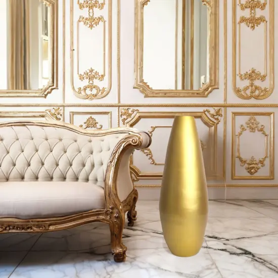 31.5" Spun Bamboo Tall Floor Vase - Sleek Metallic Finish, Elegant Home Decoration, Modern Accent Piece, Living Room Decor, Handcrafted Bamboo Art, Contemporary Interior Design, Unique Tall Vase Gold {5}
