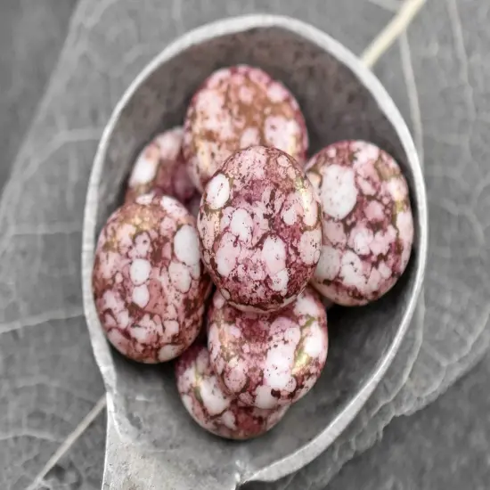 *10* 15mm Mauve Luster Picasso Washed Alabaster Thick Coin Beads {5}