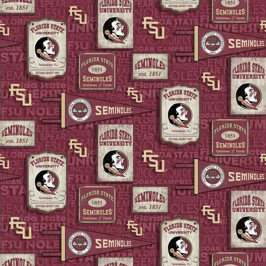 Sykel Enterprises-Florida State University Cotton Fabric-FSU Seminoles Vintage Pennant Cotton Quilting Fabric {1}