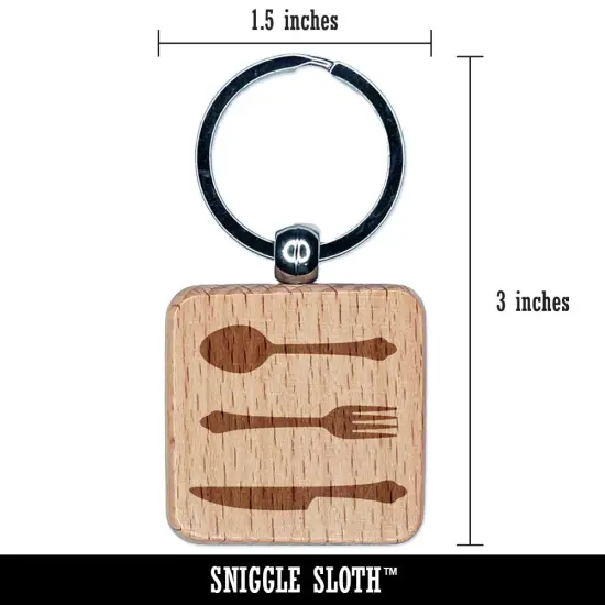 Knife Fork Spoon Kitchen Dining Set Engraved Wood Square Keychain Tag Charm {2}