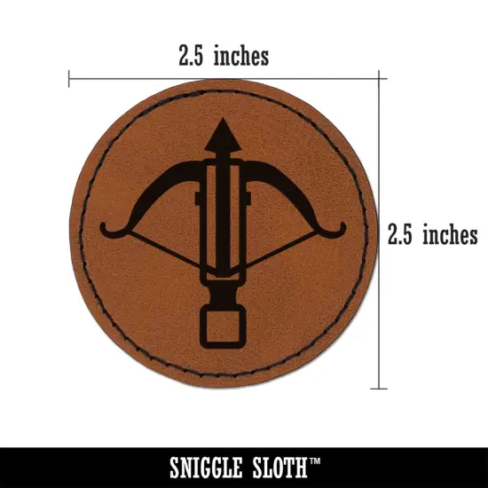 Crossbow Archer Ranged Weapon Round Iron-On Engraved Faux Leather Patch Applique - 2.5" Brown {3}