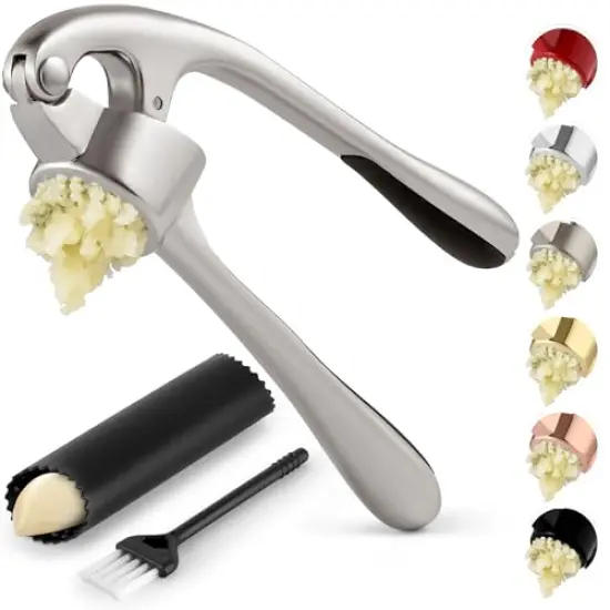 Premium Garlic Press with Soft Easy-Squeeze Ergonomic Handle, Sturdy Design Extracts More Garlic Paste Per Clove, Garlic Crusher for Nuts & Seeds, Professional Garlic Mincer & Ginger Press - by Zulay {1}