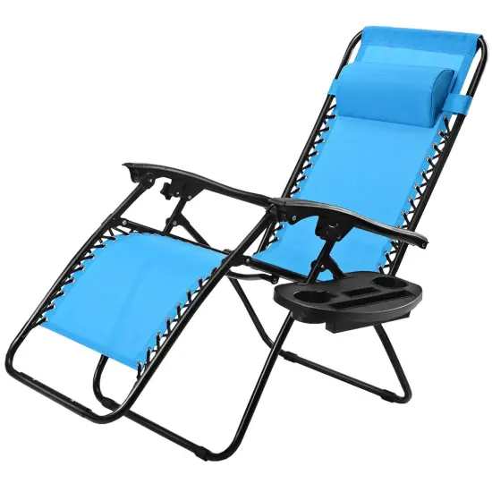 Outdoor Folding Zero Gravity Reclining Lounge Chair with Utility Tray Light Blue {4}