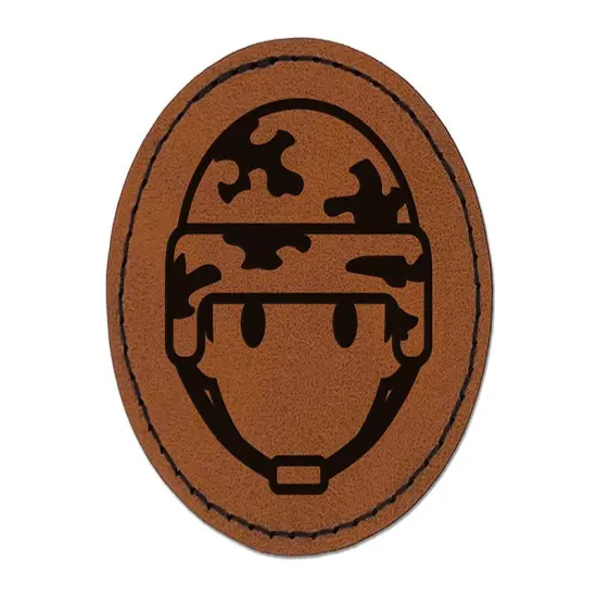 Occupation Military Soldier Icon Round Iron-On Engraved Faux Leather Patch Applique - 2.5" Brown {1}