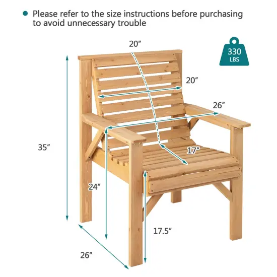 Outdoor Solid Fir Wood Chair with Inclined Backrest {4}