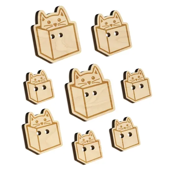 Cat in Box Wood Buttons for Sewing Knitting Crochet DIY Craft {7}
