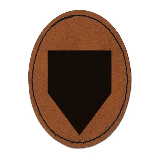 Home Plate Baseball Round Iron-On Engraved Faux Leather Patch Applique - 2.5" Brown {1}