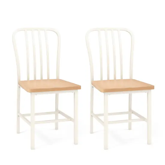 Costway Dining Chairs Set of 2 High Back Navy Chairs Metal Frame Footrests Kitchen Black/White {7}