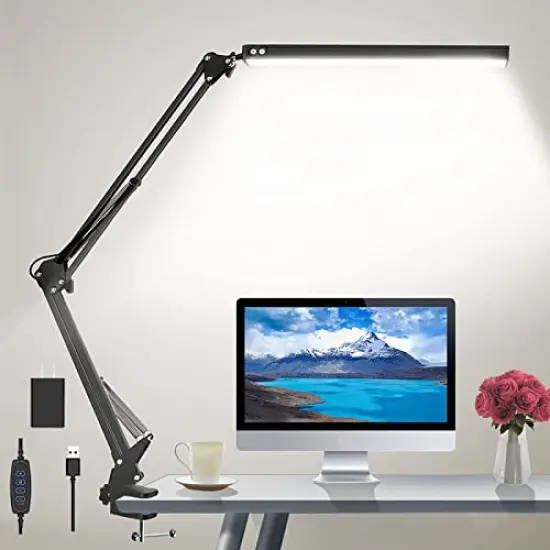 LED Desk Lamp for Home,Office,Reading,Adjustable Eye-Caring Desk Light with Clamp,Swing Arm Lamp Includes 3 Color Modes,10 Brightness Levels Table Lamps with Memory Function(Black) {1}