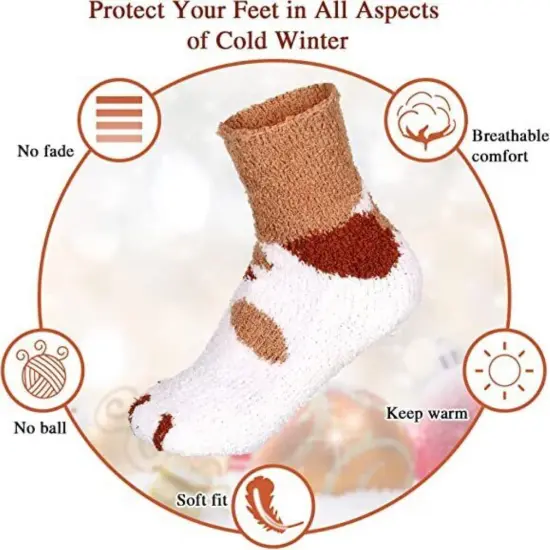 Kitcheniva Women Coral Velvet Cartoon Cat-Claw Winter Socks {6}